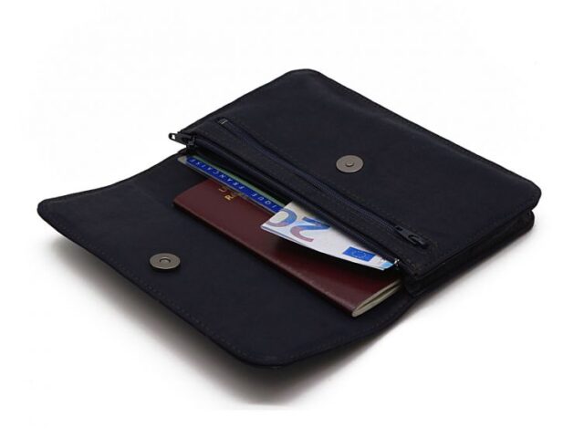 La Guêpe - Petite Maroquinerie - Compagnon format Iphone X+ en cuir marine - 999