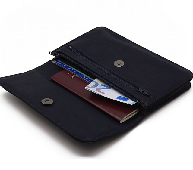 La Guêpe - Petite Maroquinerie - Compagnon format Iphone X+ en cuir marine - 999