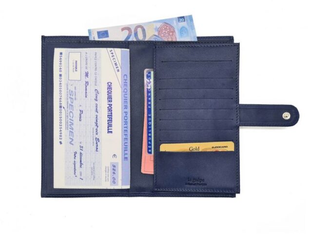 La Guêpe - Petite Maroquinerie - Compagnon "Luxe" en cuir bleu - 2 volets avec patte - PM-025-01