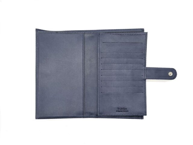 La Guêpe - Petite Maroquinerie - Compagnon "Luxe" en cuir bleu - 2 volets avec patte - PM-025-01