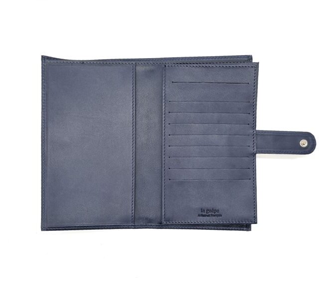 La Guêpe - Petite Maroquinerie - Compagnon "Luxe" en cuir bleu - 2 volets avec patte - PM-025-01