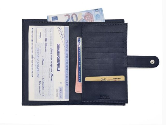 La Guêpe - Petite Maroquinerie - Compagnon "Luxe" en cuir bleu - 2 volets avec patte - PM-025-01