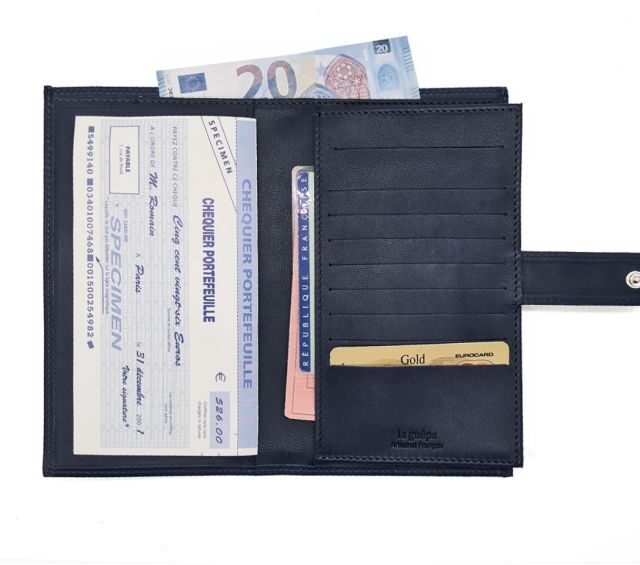 La Guêpe - Petite Maroquinerie - Compagnon "Luxe" en cuir bleu - 2 volets avec patte - PM-025-01