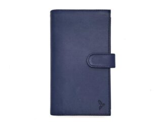La Guêpe - Compagnon Luxe en cuir bleu  2 volets avec patte  PM-025-01