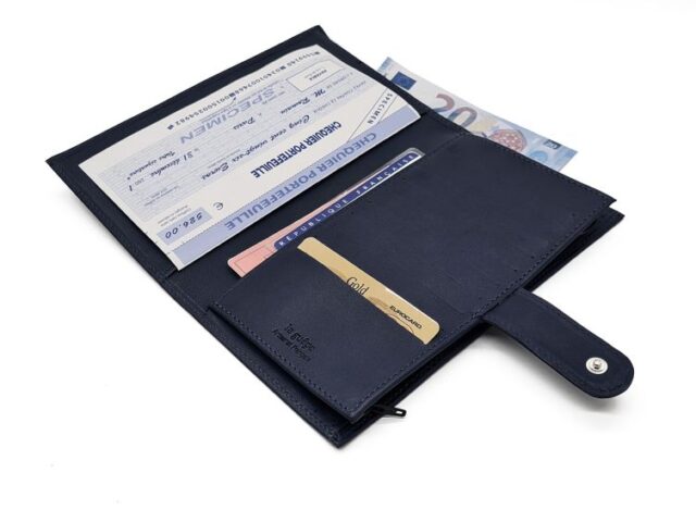 La Guêpe - Petite Maroquinerie - Compagnon "Luxe" en cuir bleu - 2 volets avec patte - PM-025-01