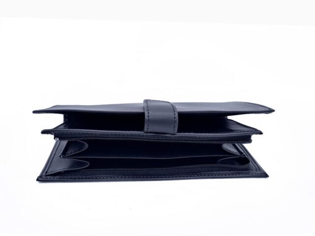 La Guêpe - Petite Maroquinerie - Compagnon "Luxe" en cuir bleu - 2 volets avec patte - PM-025-01