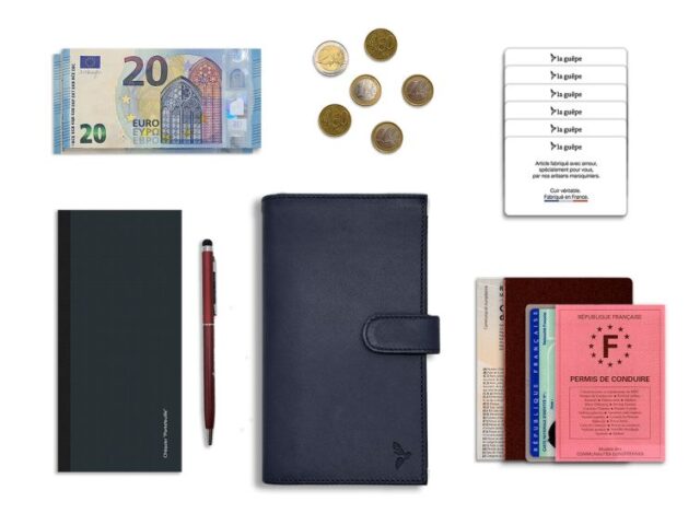 La Guêpe - Petite Maroquinerie - Compagnon "Luxe" en cuir bleu - 2 volets avec patte - PM-025-01