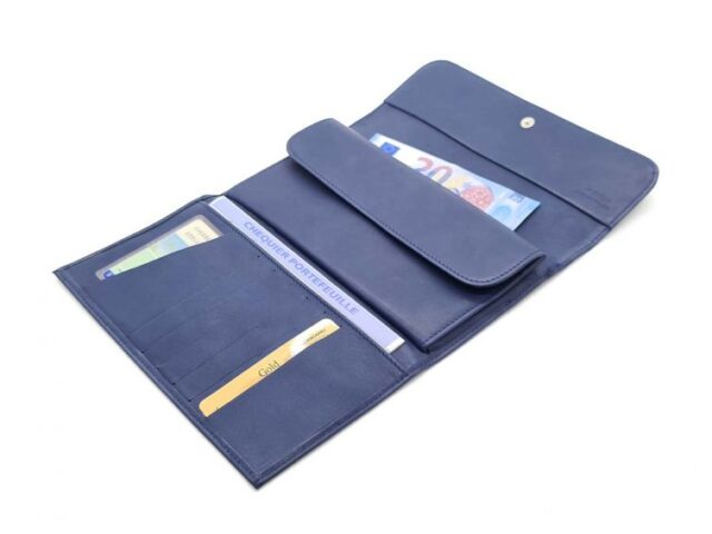 La Guêpe - Petite Maroquinerie - Compagnon "Luxe" en cuir bleu - 20 cm - PM-004-01