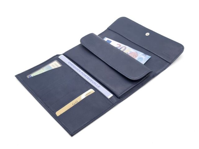 La Guêpe - Petite Maroquinerie - Compagnon "Luxe" en cuir bleu - 20 cm - PM-004-01