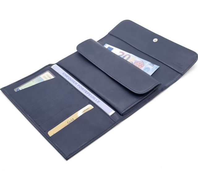 La Guêpe - Petite Maroquinerie - Compagnon "Luxe" en cuir bleu - 20 cm - PM-004-01