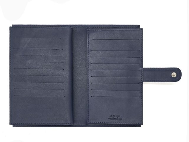 La Guêpe - Petite Maroquinerie - Compagnon "Luxe" en cuir bleu - 3 volets avec patte - PM-026-01