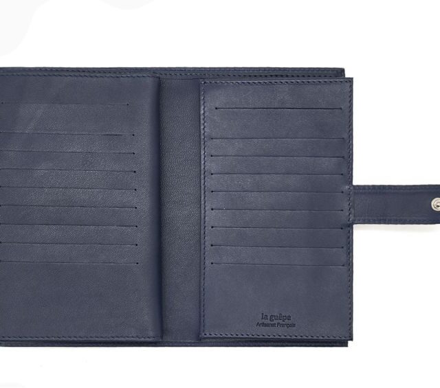 La Guêpe - Petite Maroquinerie - Compagnon "Luxe" en cuir bleu - 3 volets avec patte - PM-026-01