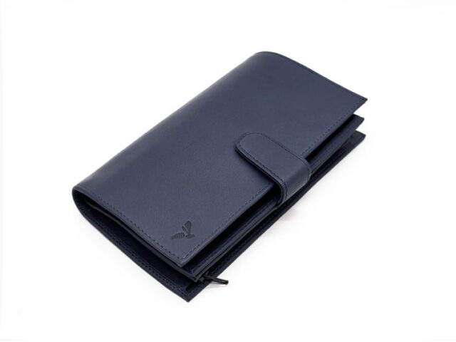 La Guêpe - Petite Maroquinerie - Compagnon "Luxe" en cuir bleu - 3 volets avec patte - PM-026-01