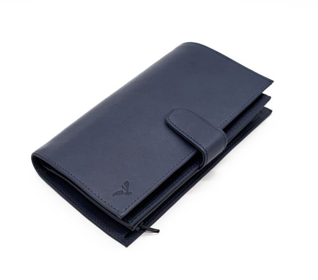 La Guêpe - Petite Maroquinerie - Compagnon "Luxe" en cuir bleu - 3 volets avec patte - PM-026-01