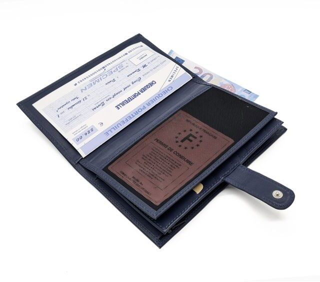 La Guêpe - Petite Maroquinerie - Compagnon "Luxe" en cuir bleu - 3 volets avec patte - PM-026-01