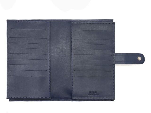 La Guêpe - Petite Maroquinerie - Compagnon "Luxe" en cuir bleu - double avec patte - PM-027-01