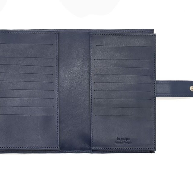 La Guêpe - Petite Maroquinerie - Compagnon "Luxe" en cuir bleu - double avec patte - PM-027-01