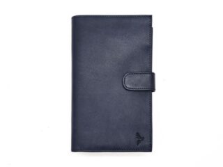 La Guêpe - Compagnon Luxe en cuir bleu  double avec patte  PM-027-01