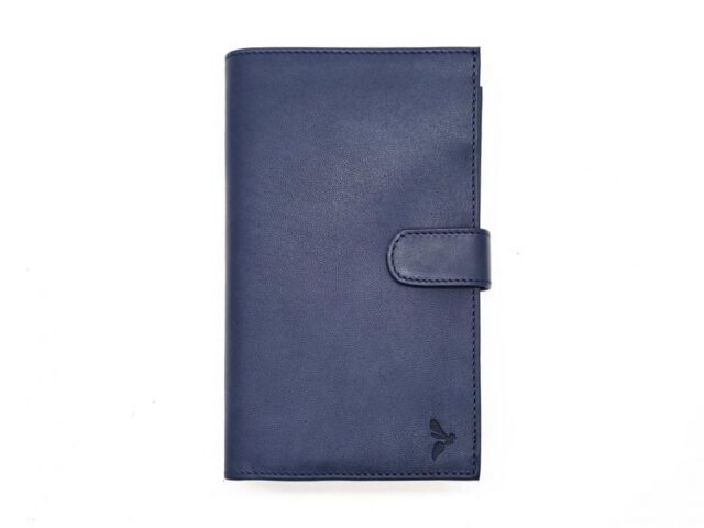 La Guêpe - Petite Maroquinerie - Compagnon "Luxe" en cuir bleu - double avec patte - PM-027-01