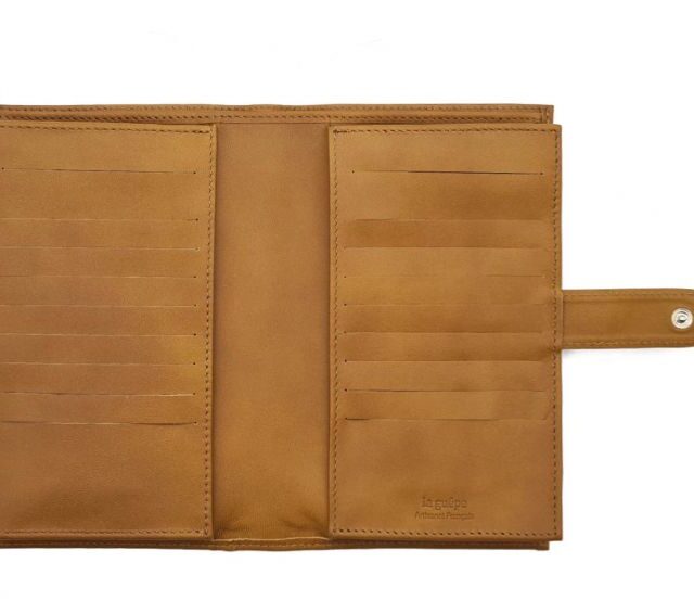 La Guêpe - Petite Maroquinerie - Compagnon "Luxe" en cuir gold - double avec patte - PM-027-01