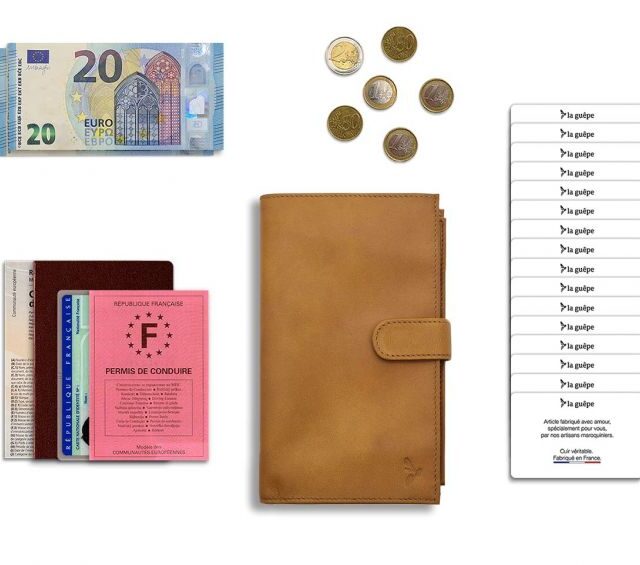 La Guêpe - Petite Maroquinerie - Compagnon "Luxe" en cuir gold - double avec patte - PM-027-01