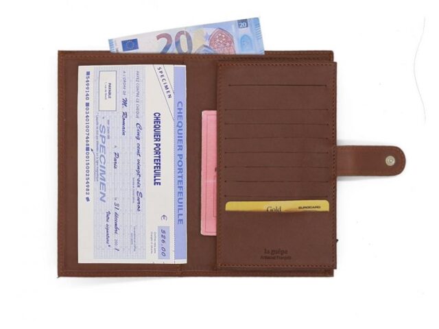 La Guêpe - Petite Maroquinerie - Compagnon "Luxe" en cuir marron - 2 volets avec patte - PM-025-01