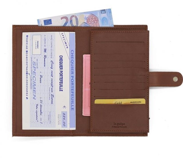 La Guêpe - Petite Maroquinerie - Compagnon "Luxe" en cuir marron - 2 volets avec patte - PM-025-01