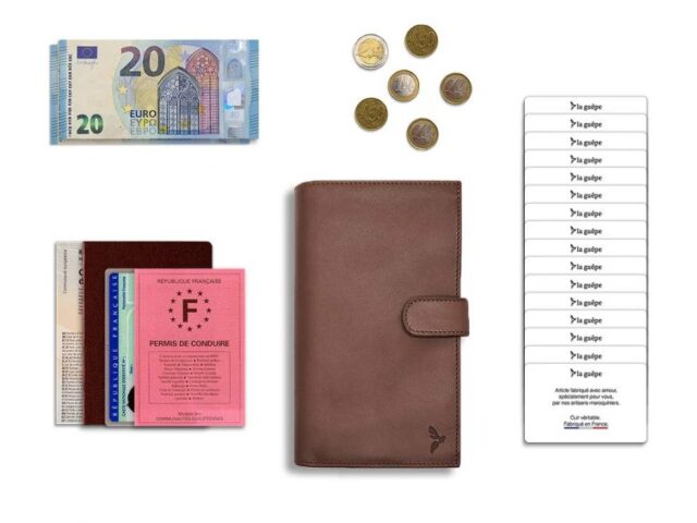 La Guêpe - Petite Maroquinerie - Compagnon "Luxe" en cuir marron - double avec patte - PM-027-01