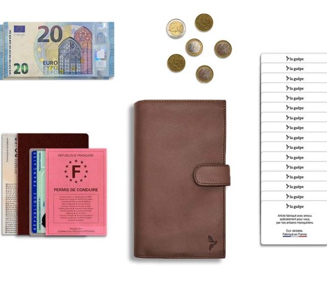 La Guêpe - Petite Maroquinerie - Compagnon "Luxe" en cuir marron - double avec patte - PM-027-01