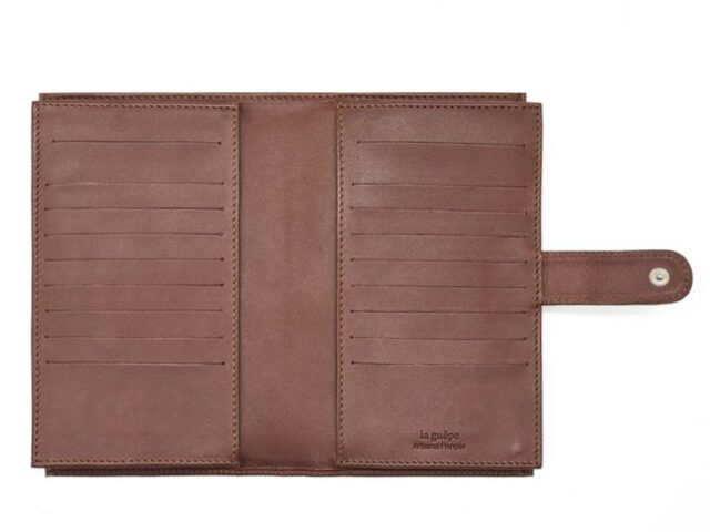 La Guêpe - Petite Maroquinerie - Compagnon "Luxe" en cuir marron - double avec patte - PM-027-01