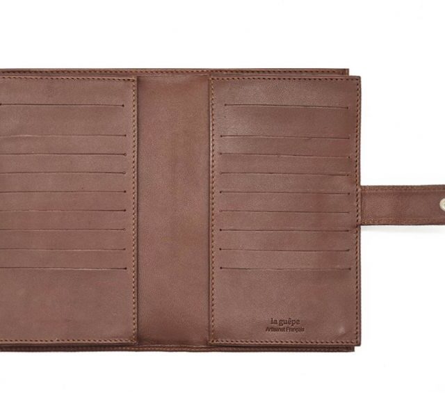 La Guêpe - Petite Maroquinerie - Compagnon "Luxe" en cuir marron - double avec patte - PM-027-01