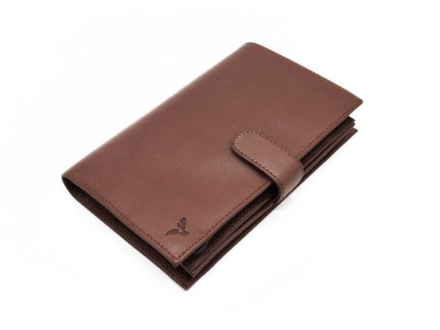 La Guêpe - Petite Maroquinerie - Compagnon "Luxe" en cuir marron - double avec patte - PM-027-01