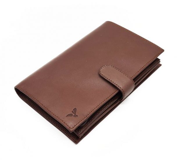 La Guêpe - Petite Maroquinerie - Compagnon "Luxe" en cuir marron - double avec patte - PM-027-01