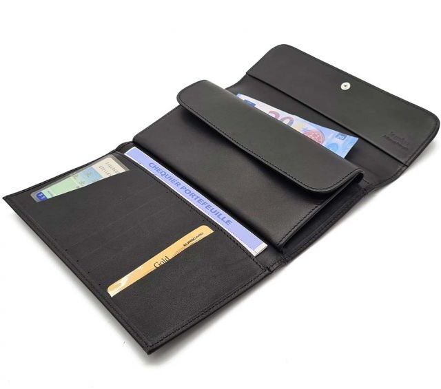 La Guêpe - Petite Maroquinerie - Compagnon "Luxe" en cuir noir - 20 cm - PM-004-01