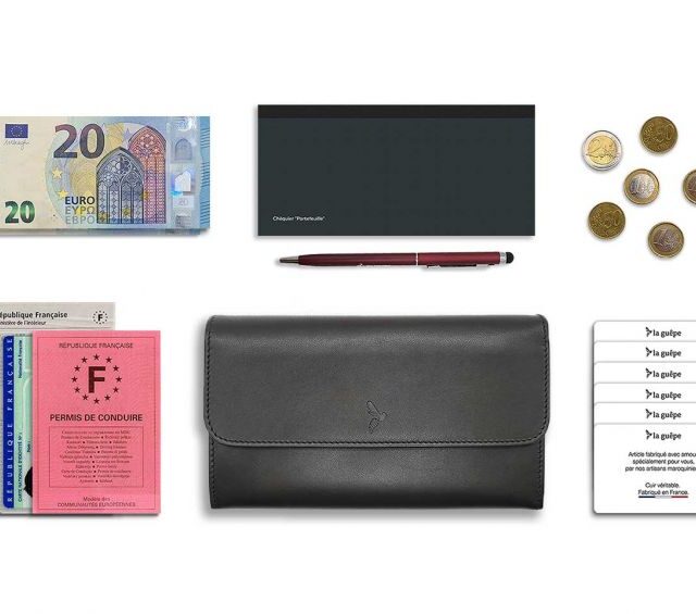 La Guêpe - Petite Maroquinerie - Compagnon "Luxe" en cuir noir - 20 cm - PM-004-01