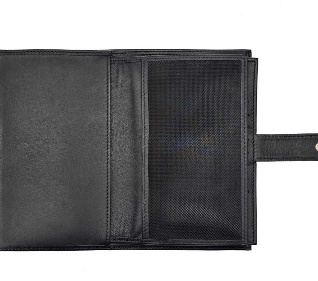 La Guêpe - Petite Maroquinerie - Compagnon "Luxe" en cuir noir - 3 volets avec patte - PM-026-01