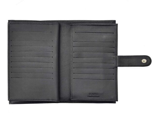 La Guêpe - Petite Maroquinerie - Compagnon "Luxe" en cuir noir - 3 volets avec patte - PM-026-01