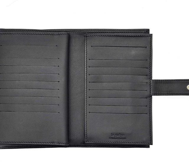 La Guêpe - Petite Maroquinerie - Compagnon "Luxe" en cuir noir - 3 volets avec patte - PM-026-01