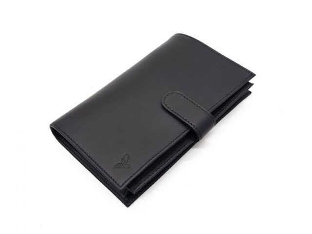 La Guêpe - Petite Maroquinerie - Compagnon "Luxe" en cuir noir - 3 volets avec patte - PM-026-01