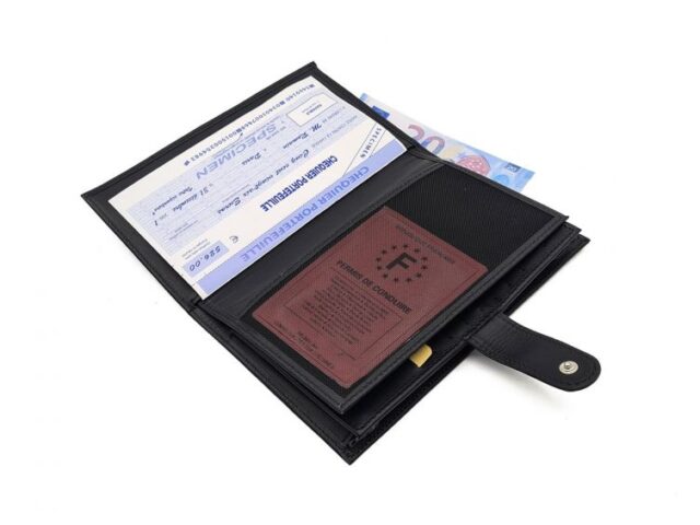 La Guêpe - Petite Maroquinerie - Compagnon "Luxe" en cuir noir - 3 volets avec patte - PM-026-01