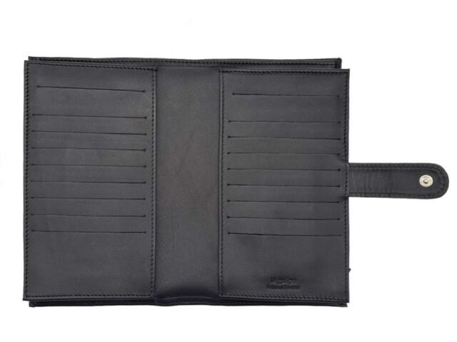 La Guêpe - Petite Maroquinerie - Compagnon "Luxe" en cuir noir - double avec patte - PM-027-01