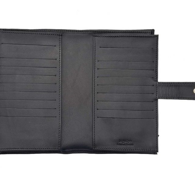 La Guêpe - Petite Maroquinerie - Compagnon "Luxe" en cuir noir - double avec patte - PM-027-01