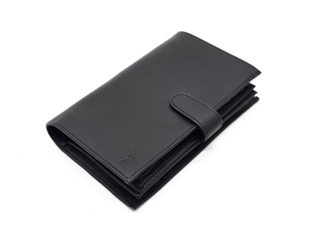 La Guêpe - Petite Maroquinerie - Compagnon "Luxe" en cuir noir - double avec patte - PM-027-01