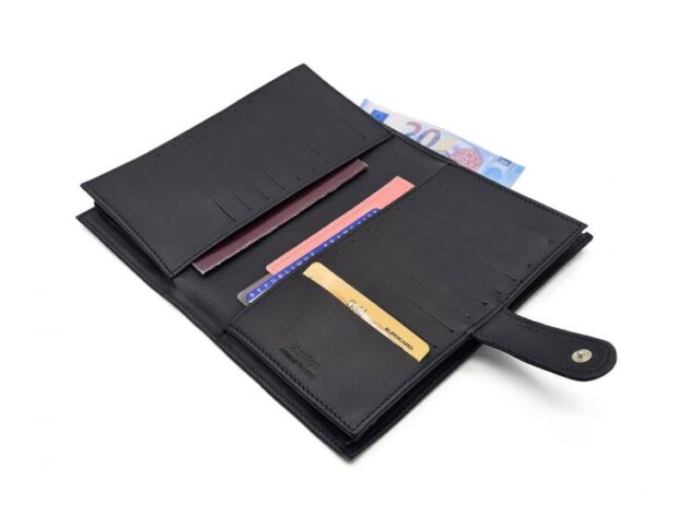 La Guêpe - Petite Maroquinerie - Compagnon "Luxe" en cuir noir - double avec patte - PM-027-01