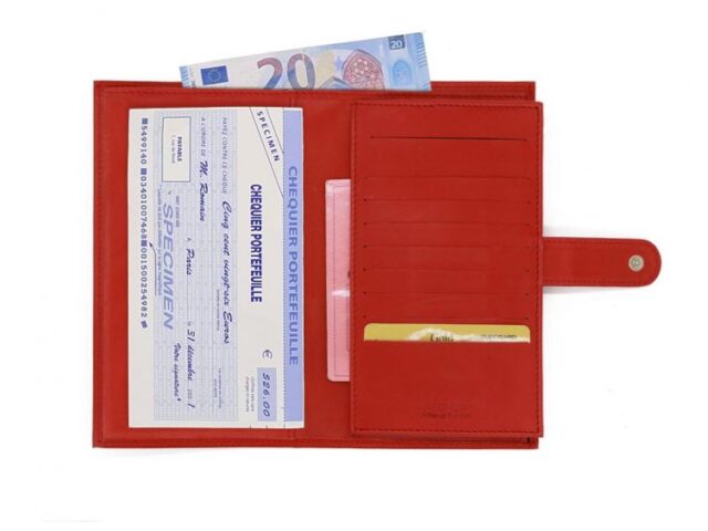 La Guêpe - Petite Maroquinerie - Compagnon "Luxe" en cuir rouge - 2 volets avec patte - PM-025-01