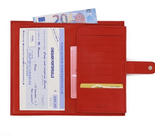 La Guêpe - Petite Maroquinerie - Compagnon "Luxe" en cuir rouge - 2 volets avec patte - PM-025-01