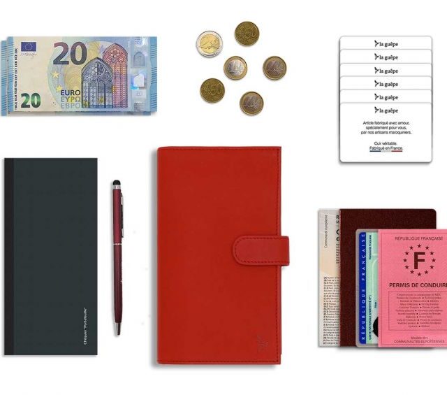 La Guêpe - Petite Maroquinerie - Compagnon "Luxe" en cuir rouge - 2 volets avec patte - PM-025-01