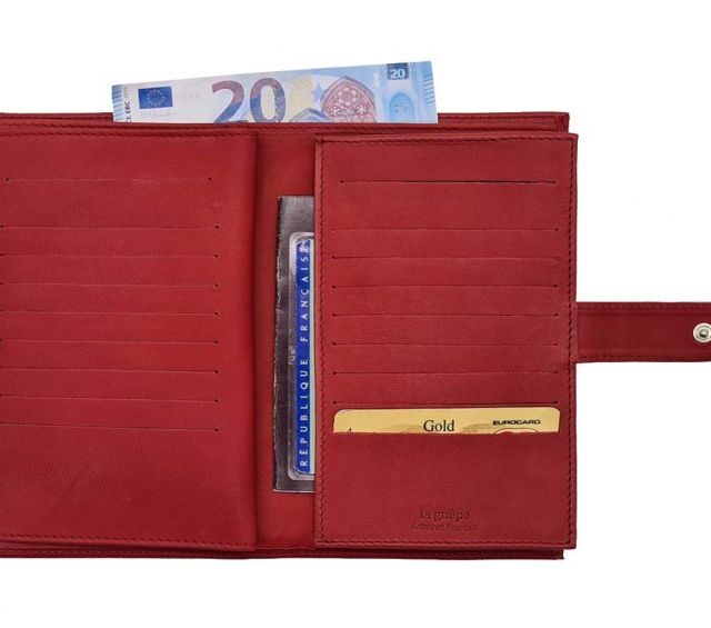 La Guêpe - Petite Maroquinerie - Compagnon "Luxe" en cuir rouge - 3 volets avec patte - PM-026-01