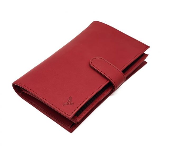 La Guêpe - Petite Maroquinerie - Compagnon "Luxe" en cuir rouge - 3 volets avec patte - PM-026-01