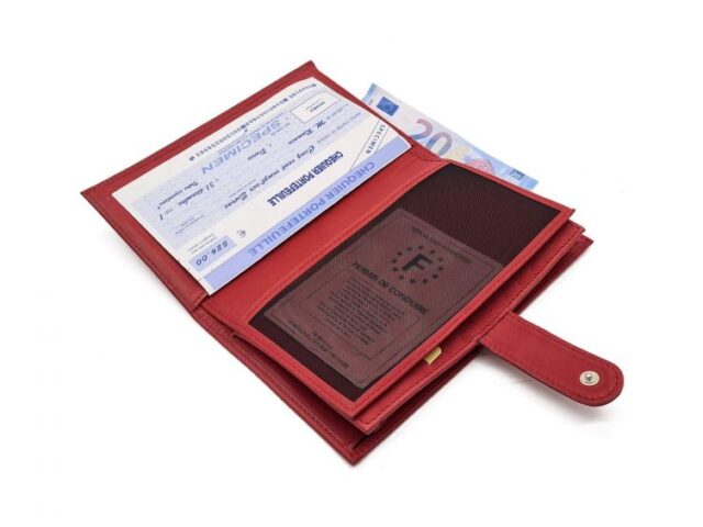 La Guêpe - Petite Maroquinerie - Compagnon "Luxe" en cuir rouge - 3 volets avec patte - PM-026-01